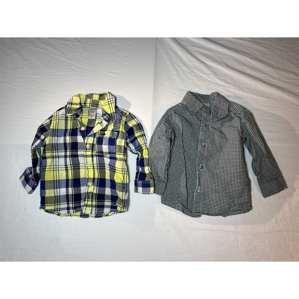 Baby Boys Long Sleeve Button-Up Shirt, Size 12 Month Yellow Plaid